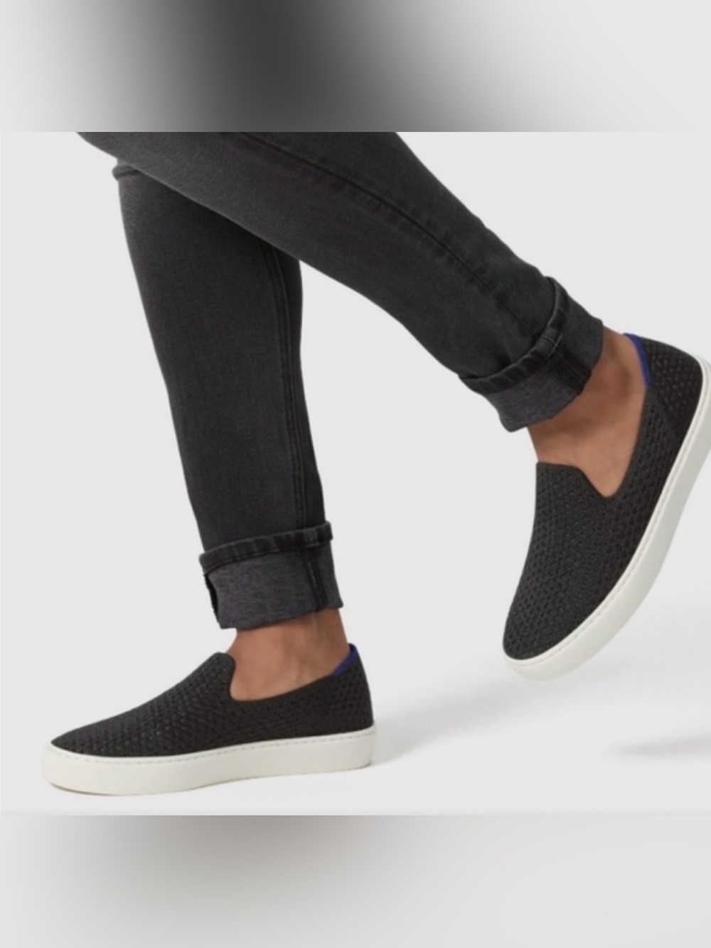 Rothy’s Original Slip On Sneaker Black Honeycomb Textured Washables Size 5.5